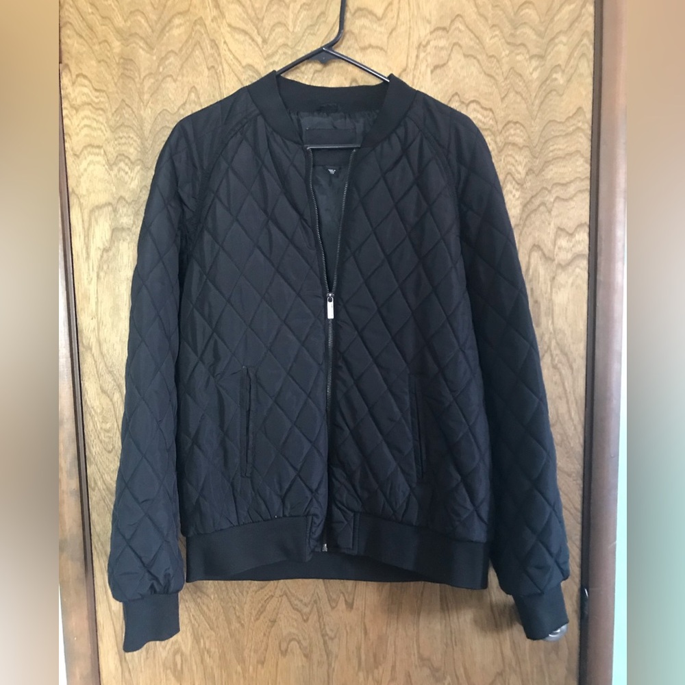 Structure Black Diamond Quilted Puffer Look Bomber Jacket